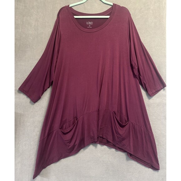 LOGO Lounge Lori Goldstein French Terry Shirt Plus Size 2X Maroon Asymmetric - Picture 1 of 9